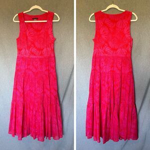 Tommy Hilfiger Tropical Maxi Dress Size 8 Red Magenta Sleeveless Tiered (0721)